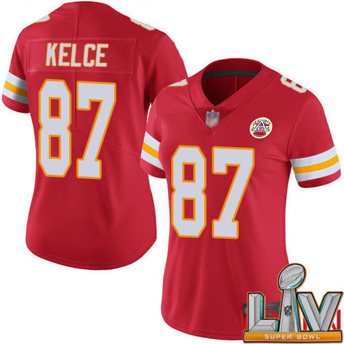 Super Bowl LV 2021 Women Kansas City Chiefs #87 Kelce Travis Red Team Color Vapor Untouchable Limited Player Football Nike NFL Jersey